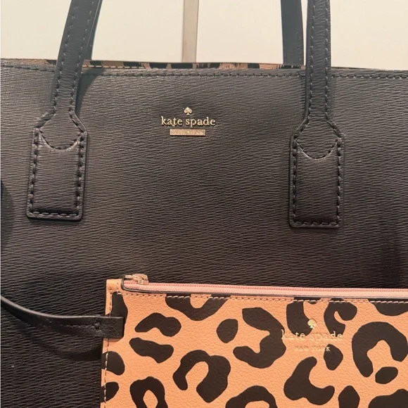 Kate Spade Black Tote with Leopard Print Pouch - Picture 2 of 12